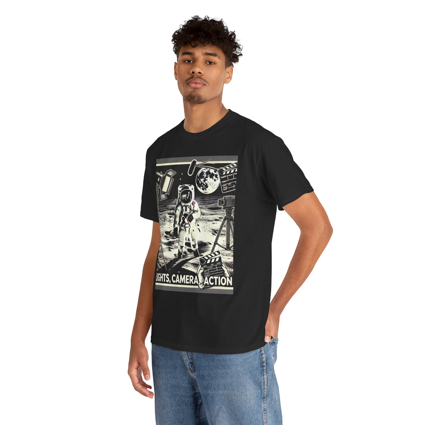 Lights , Camera, Action. Moon Landing.  T-Shirt